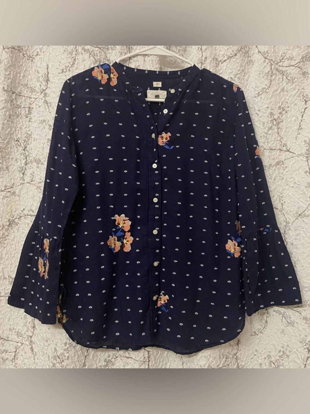 LOFT Navy Floral Button-Up Blouse Size Small